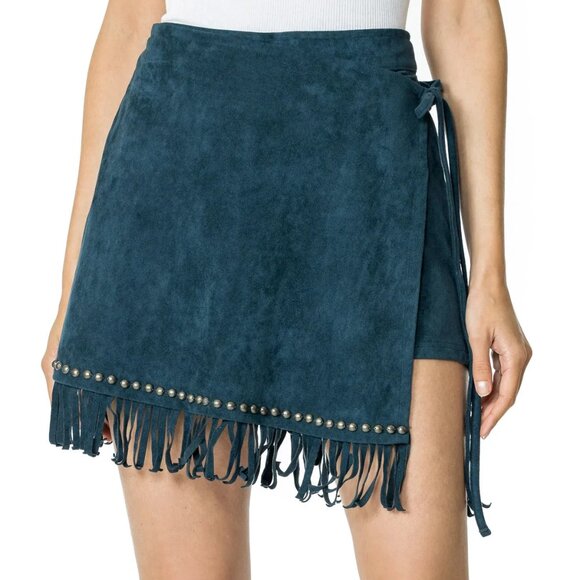 Double D Ranch Pants - NWT Double D Ranch Faux Suede Fringe "Signs" Skort in Lake Breeze